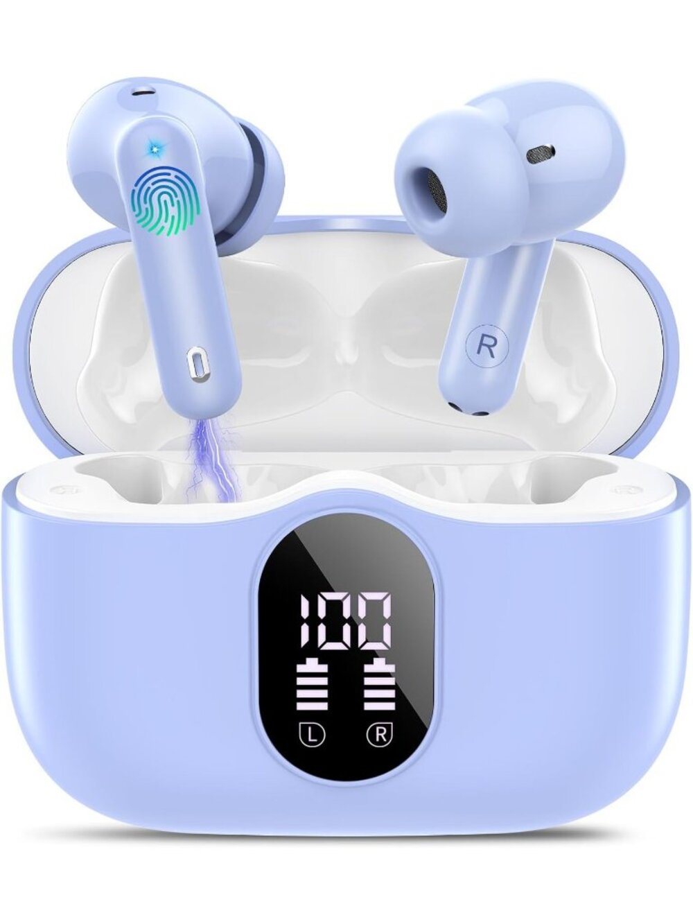 Wireless Pale Blue Bass Stereo Noise Cancelling 36H Playtime Bluetooth Earbud